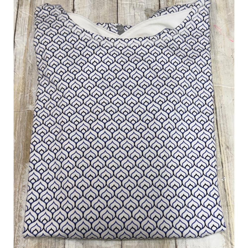 T by Talbots Blue White‎ Geometric Crisscross Back Size Small Tunic Top NWT
